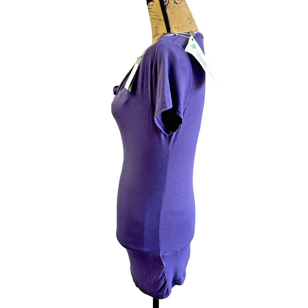 New SANDRO FERRONE Womens Purple Cowl Neck Tee-Shirt Soft Top Sz M Made in Italy - Picture 4 of 10